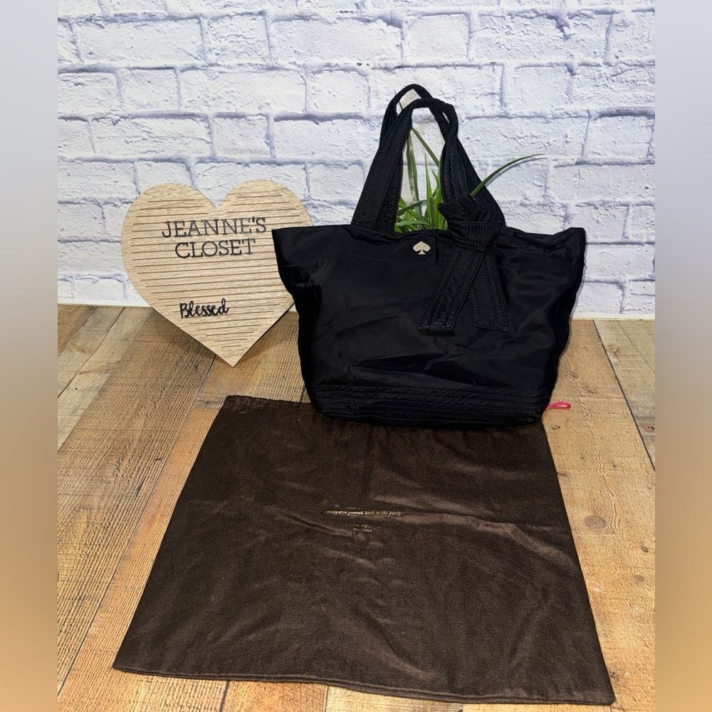 Kate Spade Flatiron Hana Bow Nylon Black Handbag 15x9.5